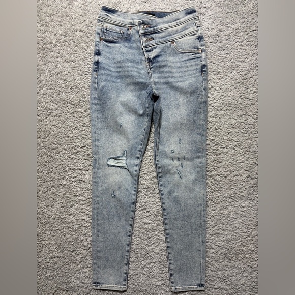 Express Jeans Womens 0 High Rise Skinny Cropped Exposed Button Fly Distressed - Picture 1 of 4